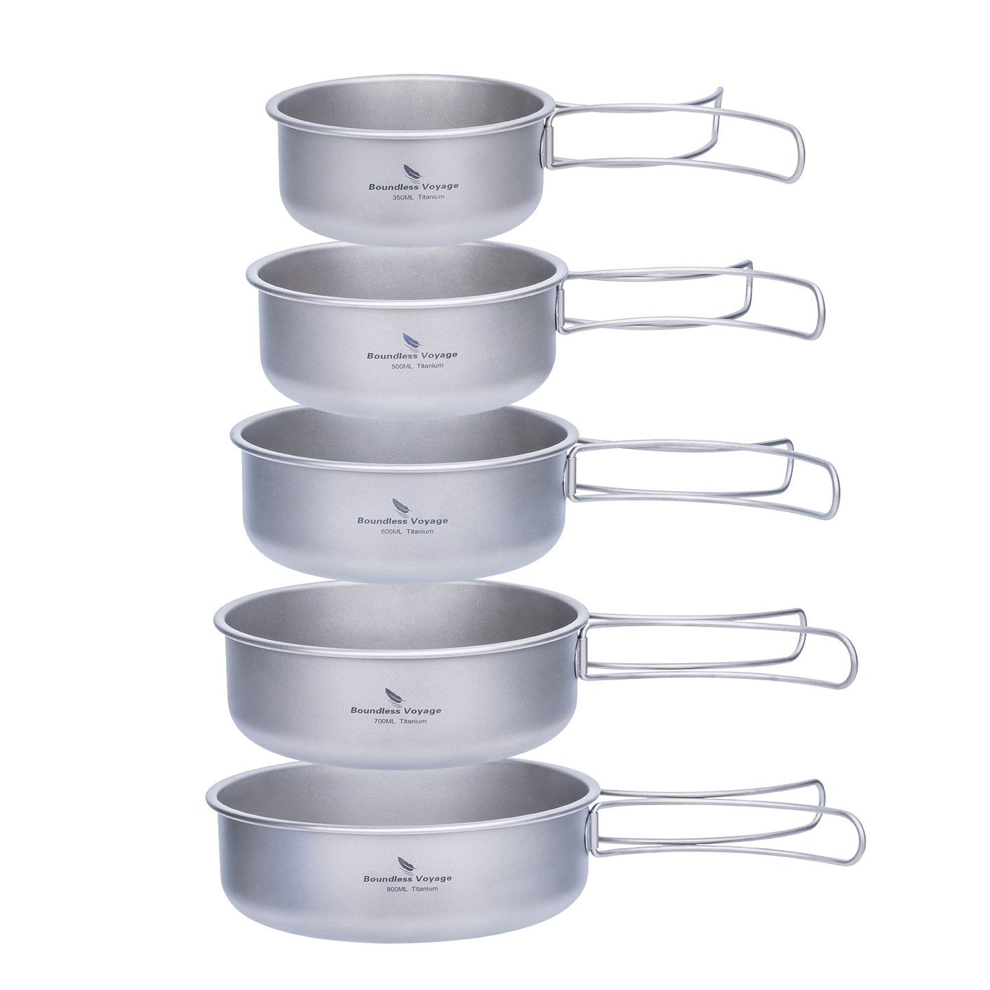 Boundless Voyage Titanium Bowls & Plates Set – 5-Piece Ultralight Folding-Handle Camping Tableware (350/500/600/700/800ml)