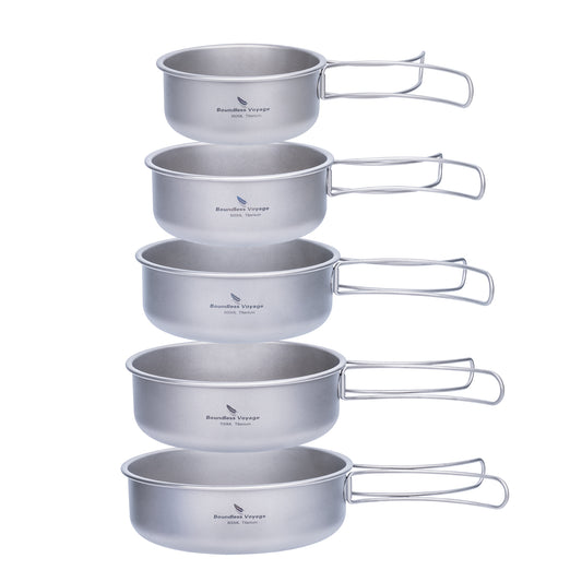 Boundless Voyage Titanium Bowls & Plates Set – 5-Piece Ultralight Folding-Handle Camping Tableware (350/500/600/700/800ml)