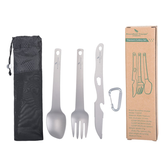 Boundless Voyage Titanium Cutlery Set Ultralight Utility Flatware Utensil 3 Pcs Set Spoon Fork Knife for Home Use Travel Camping