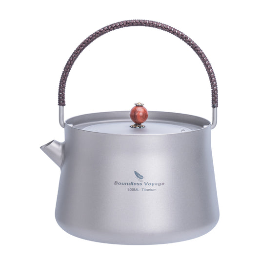 Boundless Voyage 800ml Titanium Camping Kettle with Filter – Ultralight TA1 Teapot & Coffee Pot with Folding Handle for Hiking, Backpacking & Outdoor Brewing
