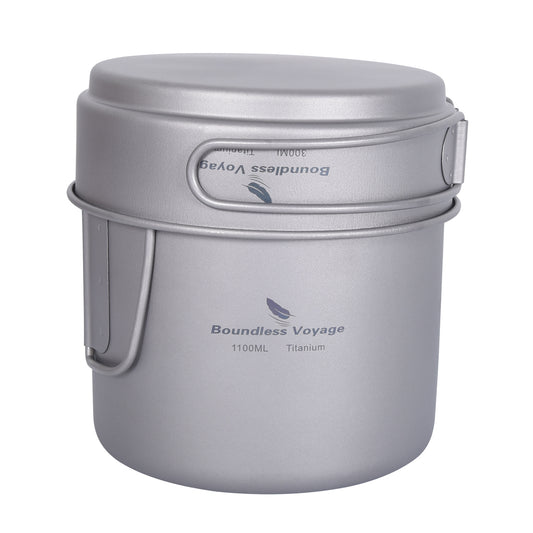 Boundless Voyage Titanium Pot & Pan Set with Folding Handles – Ultralight Camping Cookware Mess Kit for Hiking, Picnic & Outdoor Tableware