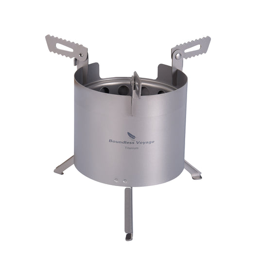 Boundless Voyage Camping Titanium Wood Stove With Removable Pot Stands Folding Legs Outdoor Double-wall Furnace