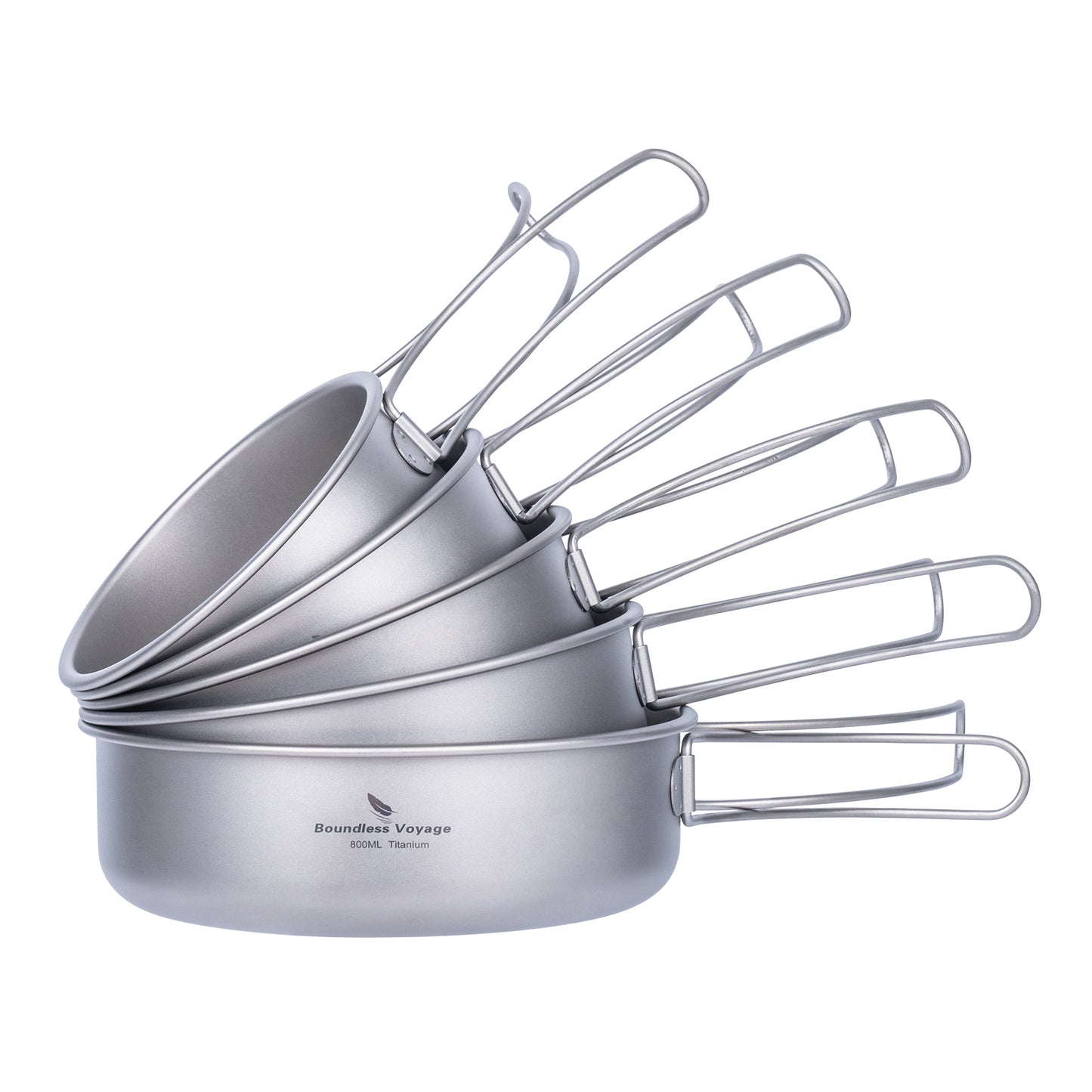 Boundless Voyage Titanium Bowls & Plates Set – 5-Piece Ultralight Folding-Handle Camping Tableware (350/500/600/700/800ml)
