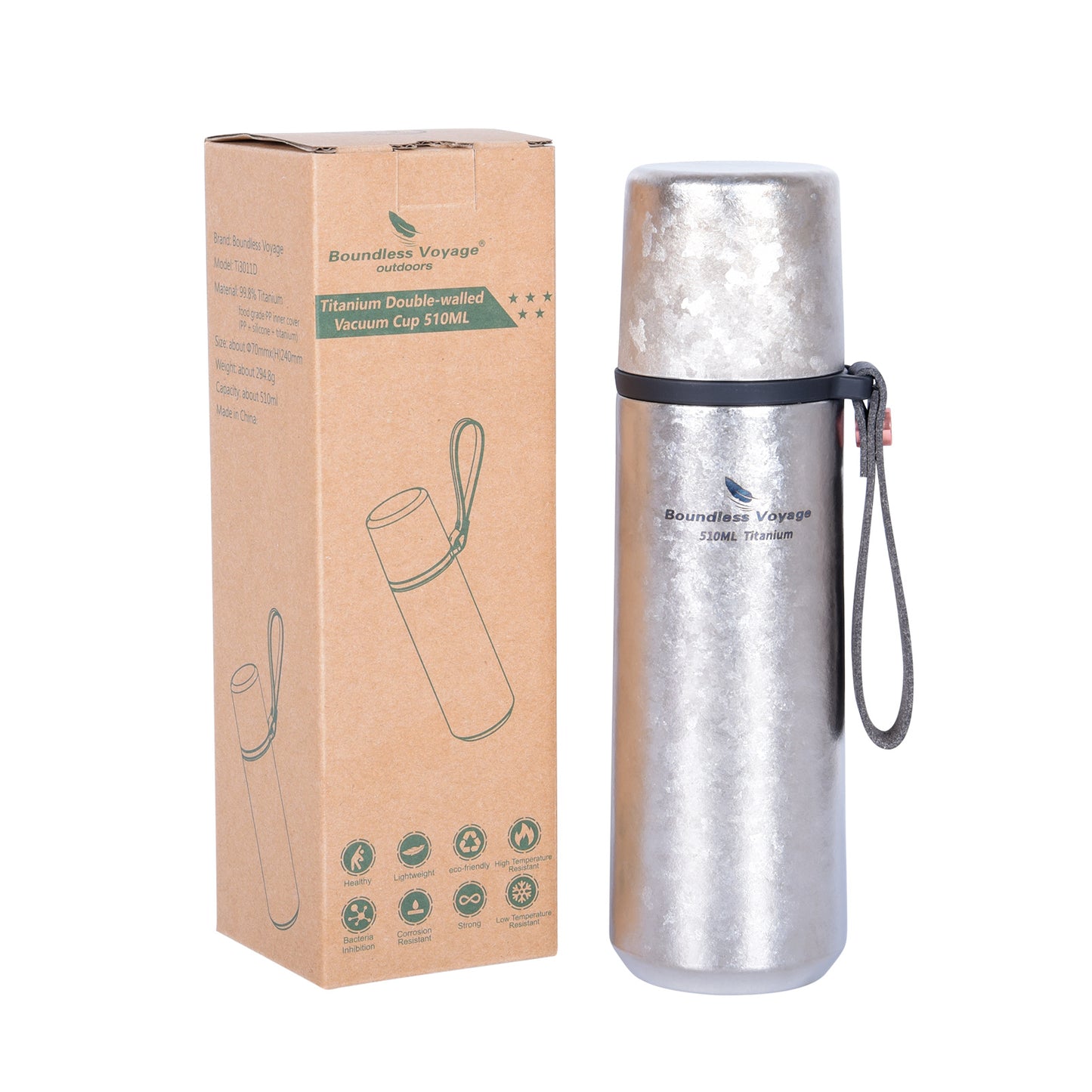 Boundless voyage titanium Vacuum-Insulated Beverage Bottle Large Capacity 510ml Outdoor Portable Vacuum Flask water bottles Hiking water bottle