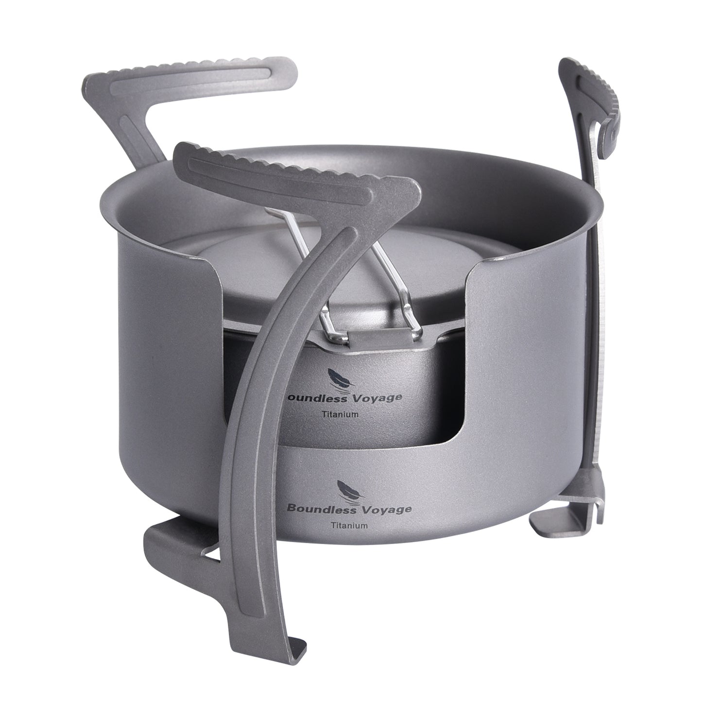 Boundless Voyage Titanium Alcohol Stove with Pot Stand – Ultralight Camping Burner Set for Backpacking, Hiking & Outdoor Cooking