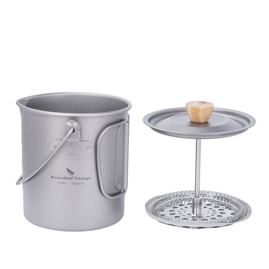 Boundless Voyage Outdoor Camping Titanium Coffee Cup with French Press Device Filter Camp Tea Mug Cooking Pot 750ml 25oz