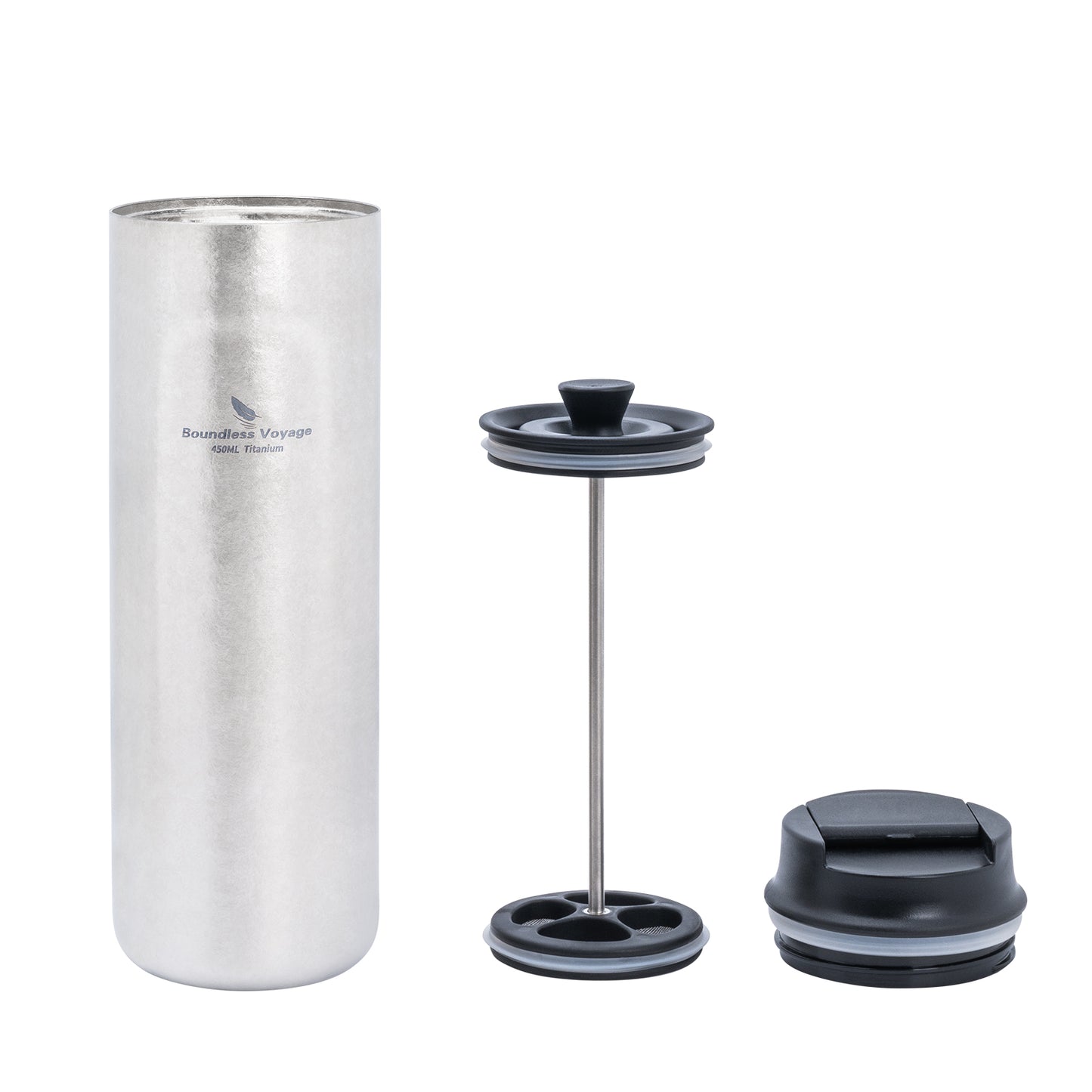 Boundless Voyage Titanium French Press Coffee Tumbler Thermos with Lid Double-Walled Insulated Water Bottle Mug 450ml