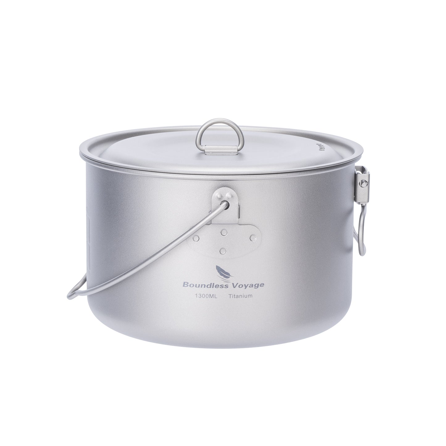 Boundless Voyage 1300ml TA1 Titanium Camping Pot with Lid – Ultralight Folding-Handle Cookware for Hiking, Picnic & Outdoor Soup Cooking