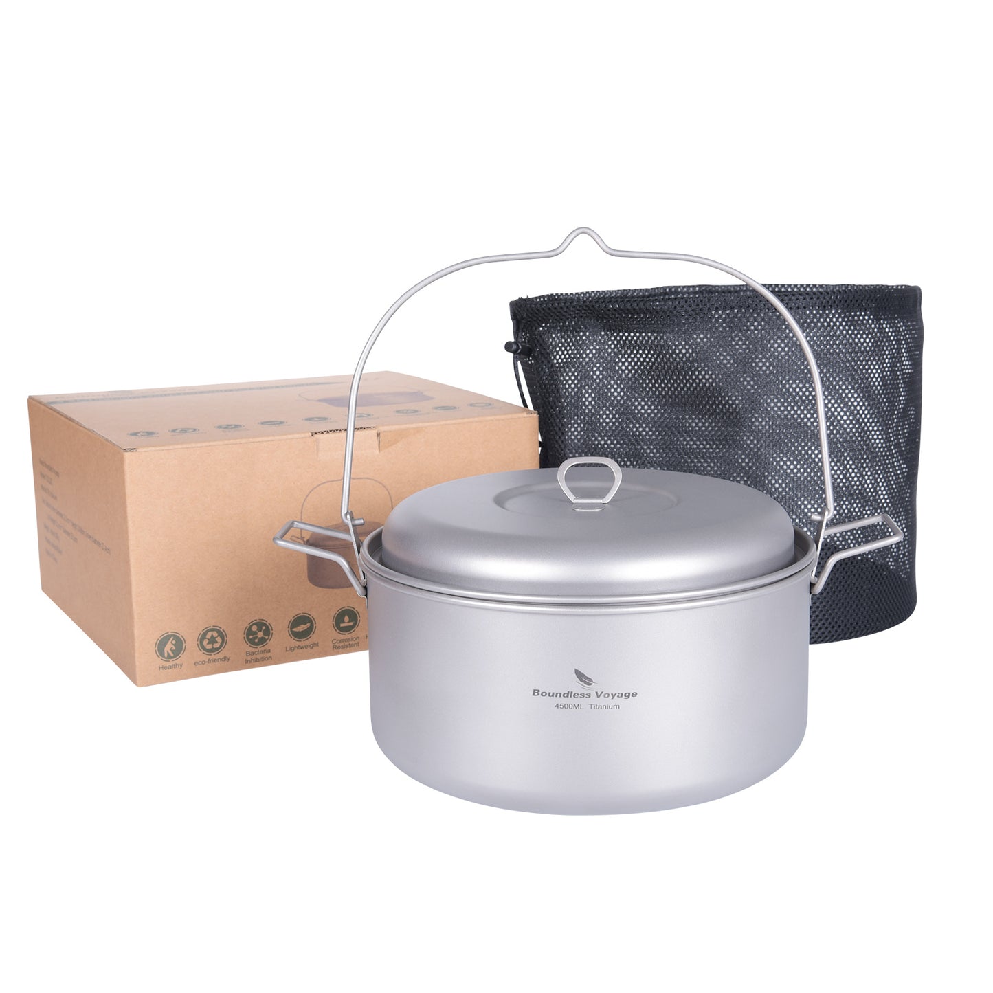 Boundless Voyage 4.5L Titanium Stockpot with Lid – Ultralight Large Camping Cookware, Multifunctional Steamer & Hot Pot for Outdoor Cooking, Hiking & Family Camping