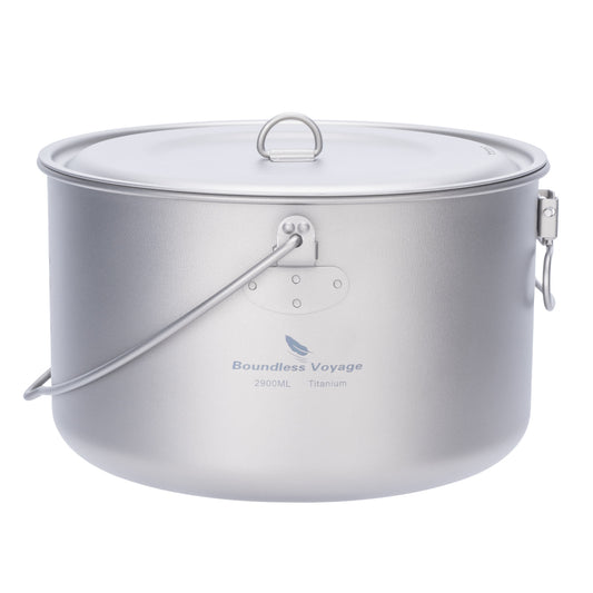 Boundless Voyage 2900ml TA1 Titanium Hanging Pot – Ultralight Large-Capacity Cooking Pot for Camping, Backpacking & Outdoor Bushcraft