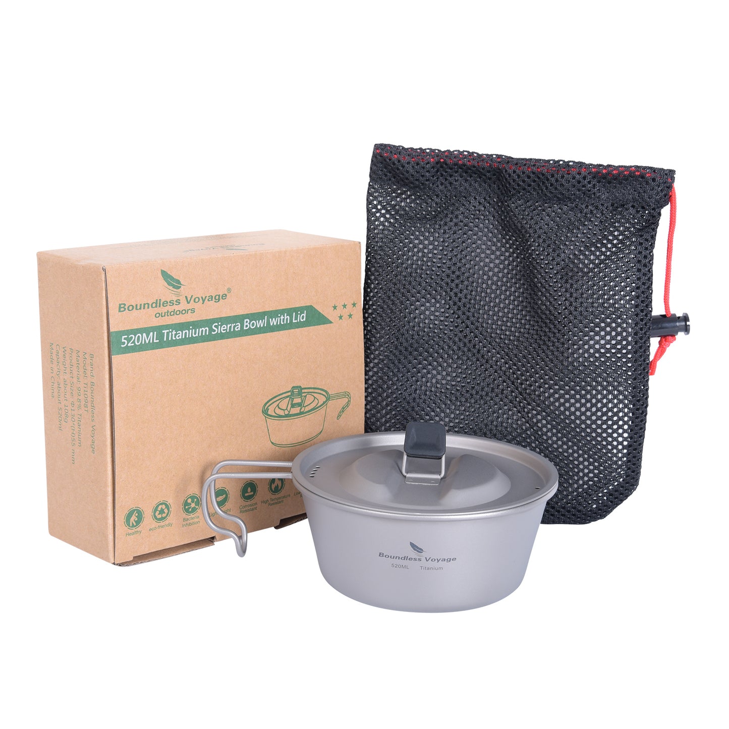 Boundless Voyage Titanium Sierra Cup with Lid 520ml – Ultralight Camping Mug Bowl for Cooking, Coffee & Outdoor Use