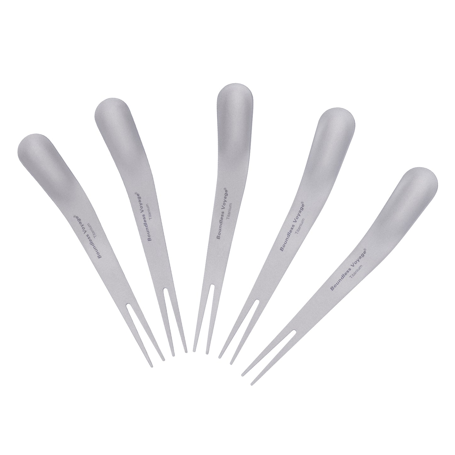 Boundless Voyage Titanium Dual-Use Fork & Spoon Set – 5pcs Ultralight Camping Cutlery with Drawstring Bag for Fruits, Coffee, Ice Cream & Travel