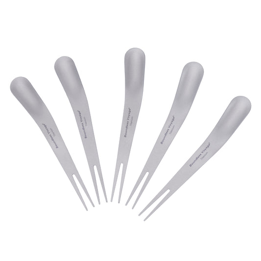 Boundless Voyage Titanium Dual-Use Fork & Spoon Set – 5pcs Ultralight Camping Cutlery with Drawstring Bag for Fruits, Coffee, Ice Cream & Travel