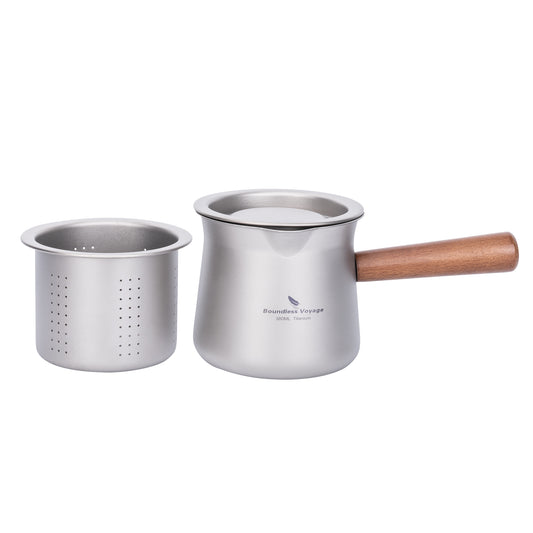 Boundless Voyage 380ML Titanium Cup with Strainer Mini Teacup Single Layer with Wooden Handle Ultralight Outdoors for Camping Hiking Water Cup