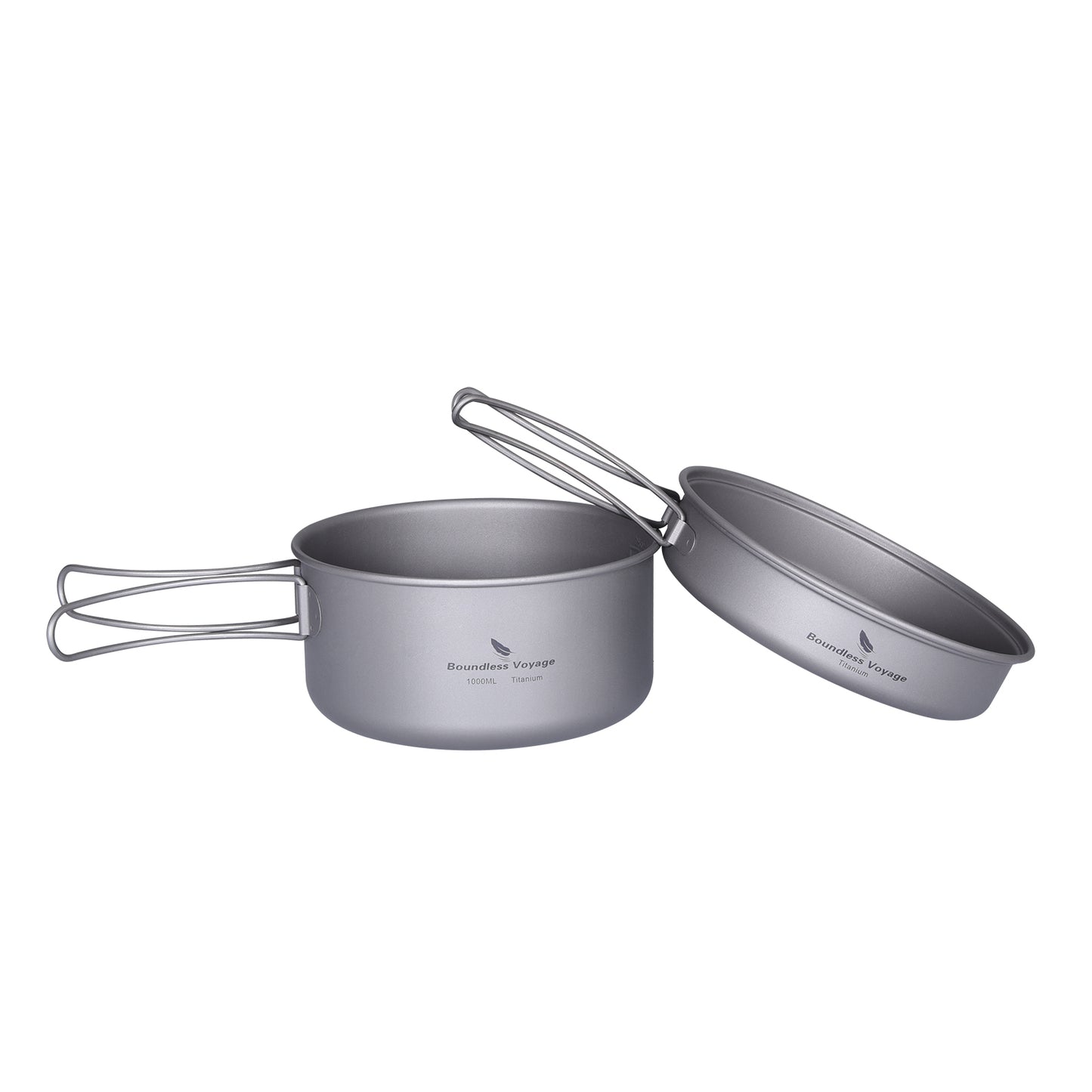 Boundless Voyage Outdoor Titanium Pot Pan Set 500ml+1000ml with Lid Folding Handle Camping Hiking Picnic Ultralight Cookware