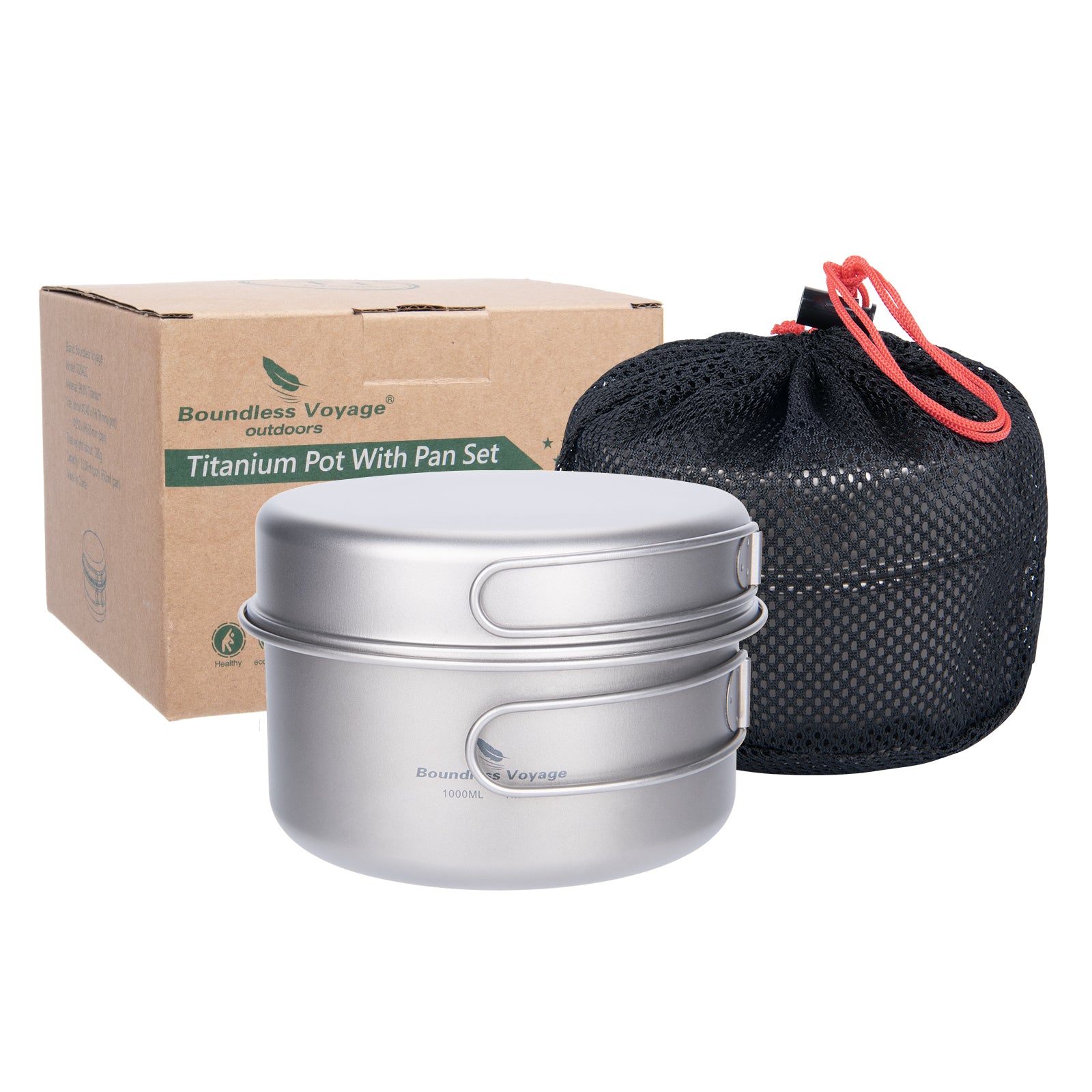 Boundless Voyage TA1 Titanium Pot & Pan Set 500ml + 1000ml with
