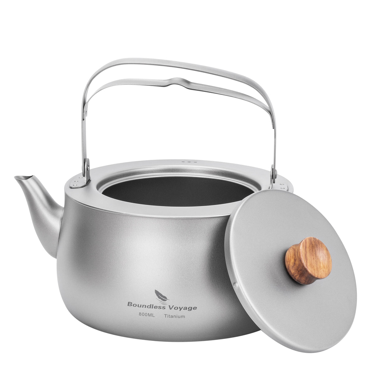 Boundless Voyage 800ml Titanium Camping Kettle – Ultralight Water Boiler with Folding Handle & Wooden Knob for Backpacking, Hiking & Outdoor Cooking