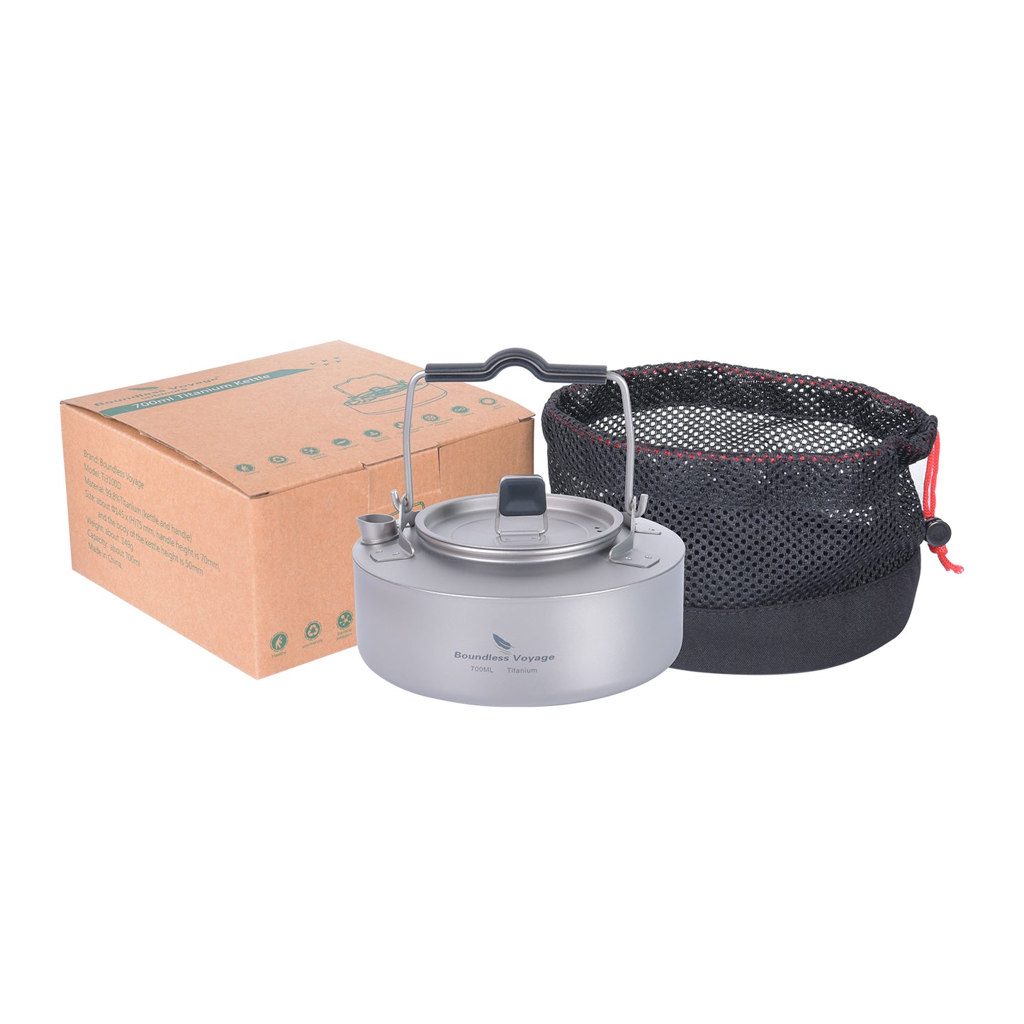 Boundless Voyage 700ml Titanium Camping Kettle – Ultralight Teapot with Folding Handle for Outdoor Cooking & Boiling Water