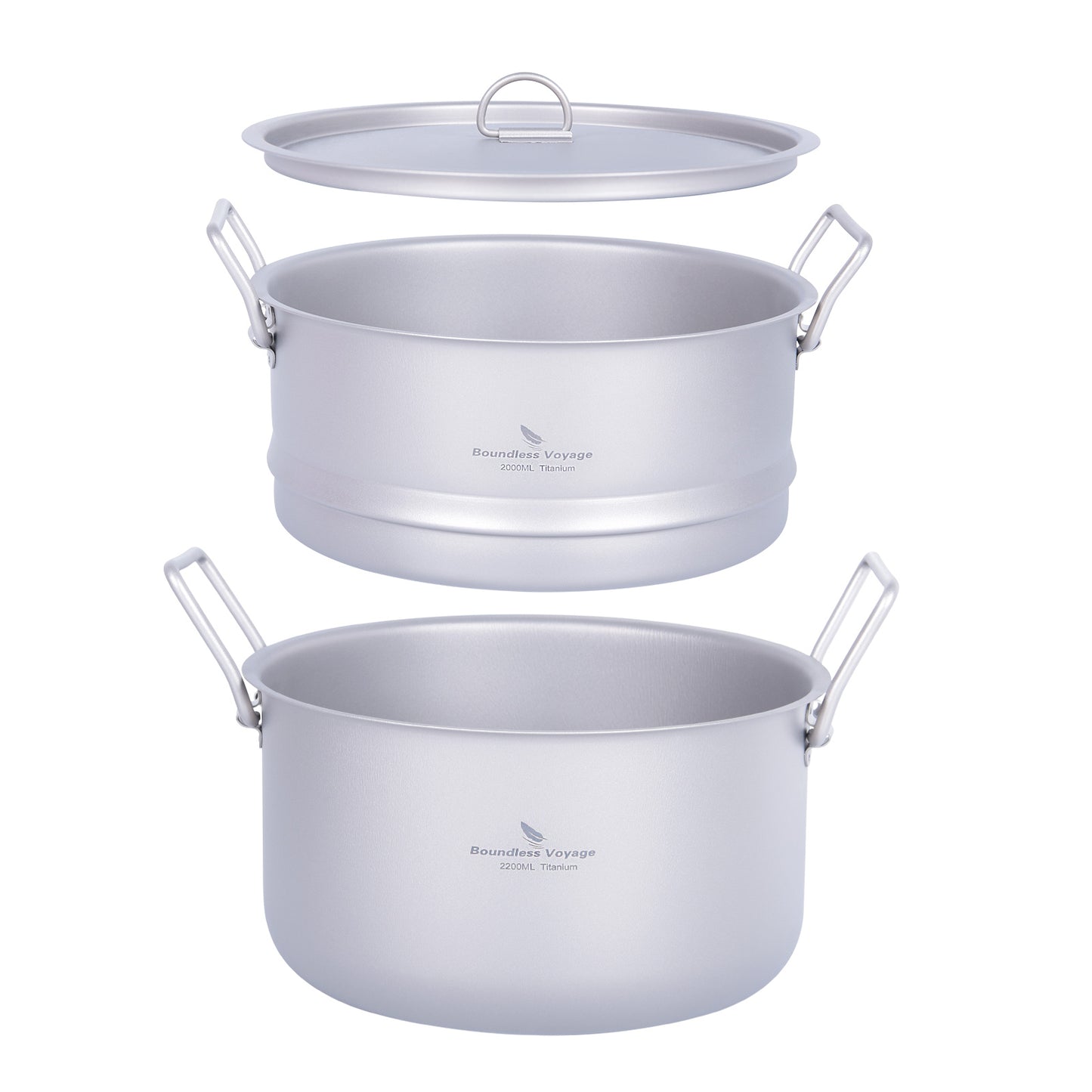 Boundless Voyage Titanium Pot with Steamer 2.2L +1.8L – Ultralight Multifunctional Camping Cookware with Steamer & Lid, TA1 Titanium Outdoor Cooking Kit for Camping, Hiking & Travel