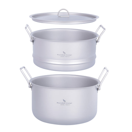 Boundless Voyage Titanium Pot with Steamer 2.2L +1.8L – Ultralight Multifunctional Camping Cookware with Steamer & Lid, TA1 Titanium Outdoor Cooking Kit for Camping, Hiking & Travel