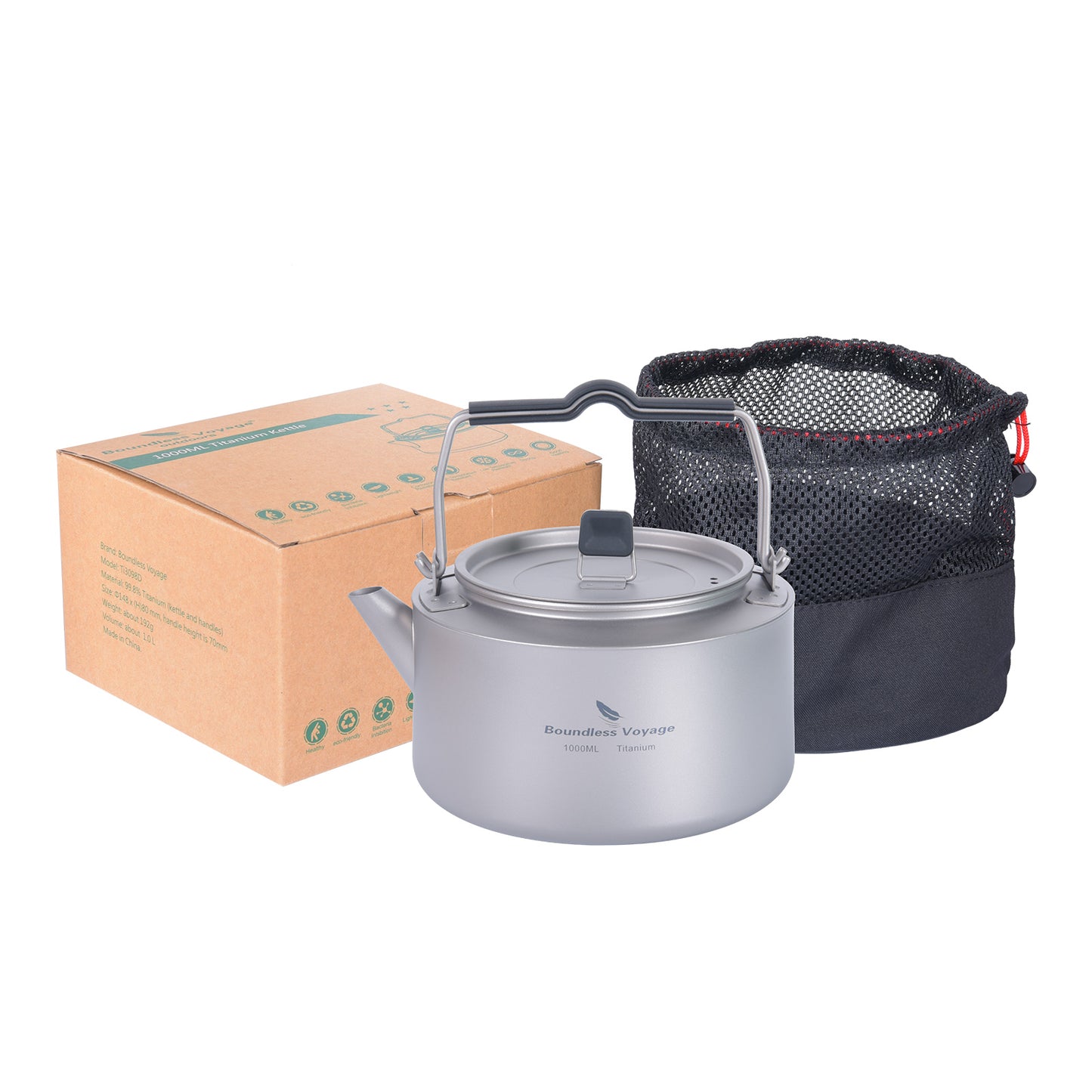 Boundless Voyage 1L Titanium Camping Kettle with Filter – Ultralight Large-Capacity Outdoor Teapot with Folding Handle