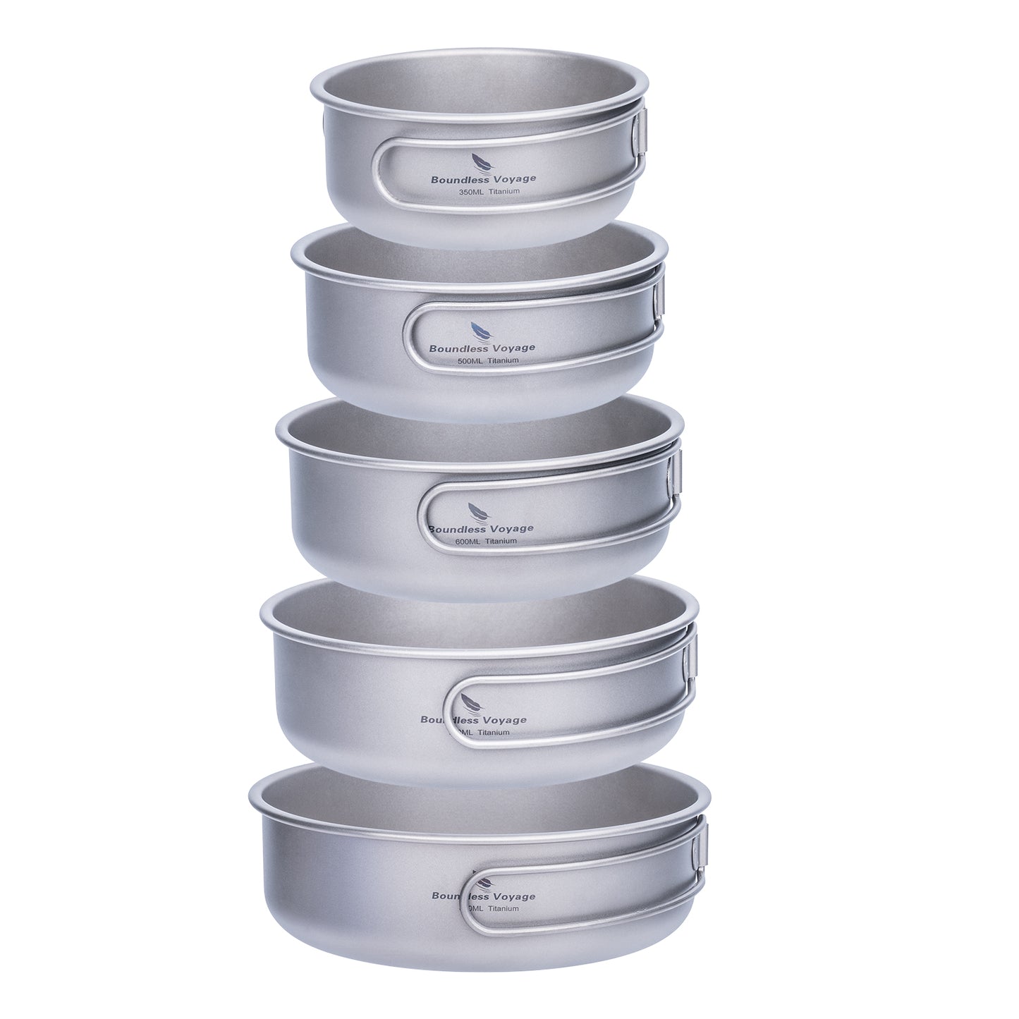 Boundless Voyage Titanium Bowls & Plates Set – 5-Piece Ultralight Folding-Handle Camping Tableware (350/500/600/700/800ml)