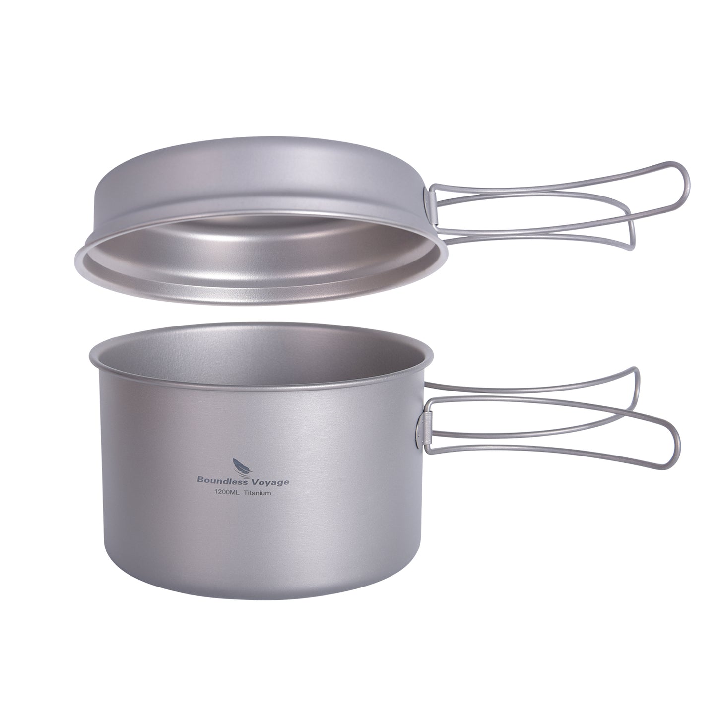 Boundless Voyage Titanium Pot & Frying Pan Set 1200ml – Ultralight Camping Cookware, Nesting TA1 Titanium Cooking Set for Backpacking, Hiking & Outdoor Cooking