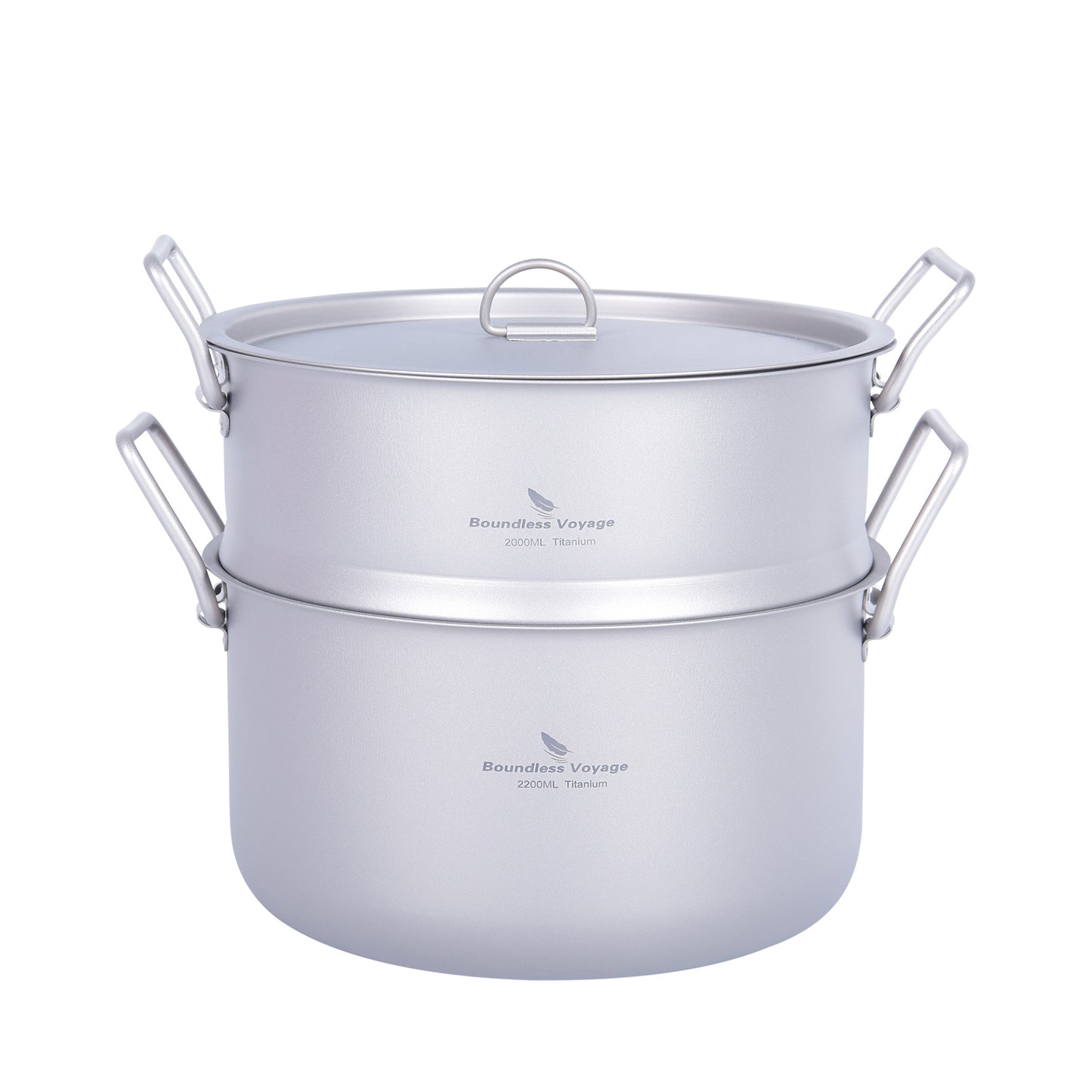 Boundless Voyage Titanium Pot with Steamer 2.2L +1.8L – Ultralight Multifunctional Camping Cookware with Steamer & Lid, TA1 Titanium Outdoor Cooking Kit for Camping, Hiking & Travel