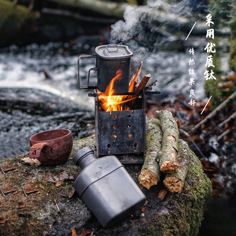 Boundless Voyage Titanium Military Canteen Set – Ultralight Outdoor Camping Mess Kit with Cups, Bowl & Kettle Water Bottle