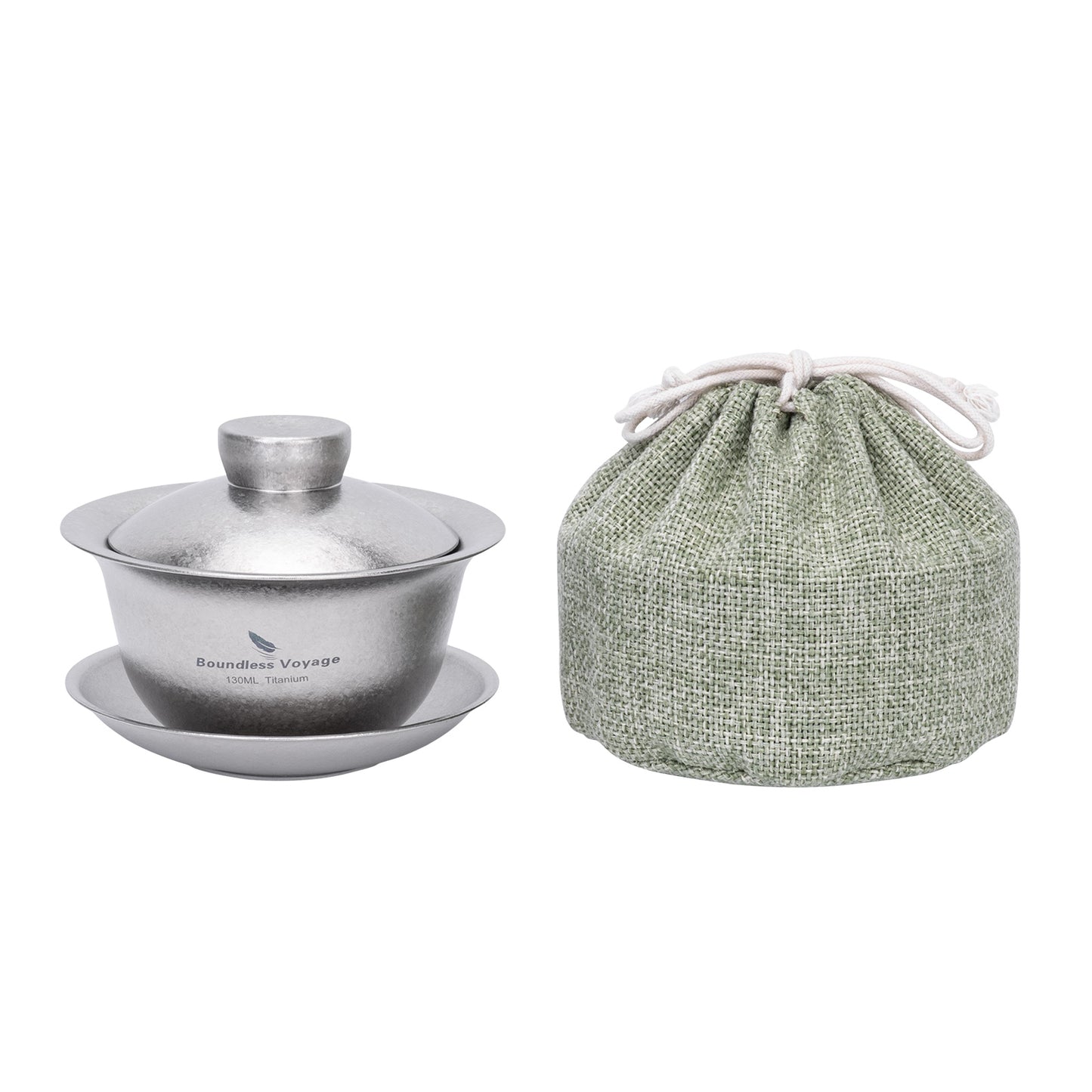 Boundless Voyage 130ml Crystallized Titanium Gaiwan Set | Ultralight 121g Chinese Kung Fu Tea Bowl | Double-Walled Anti-Scald Teacup with Lid & Saucer