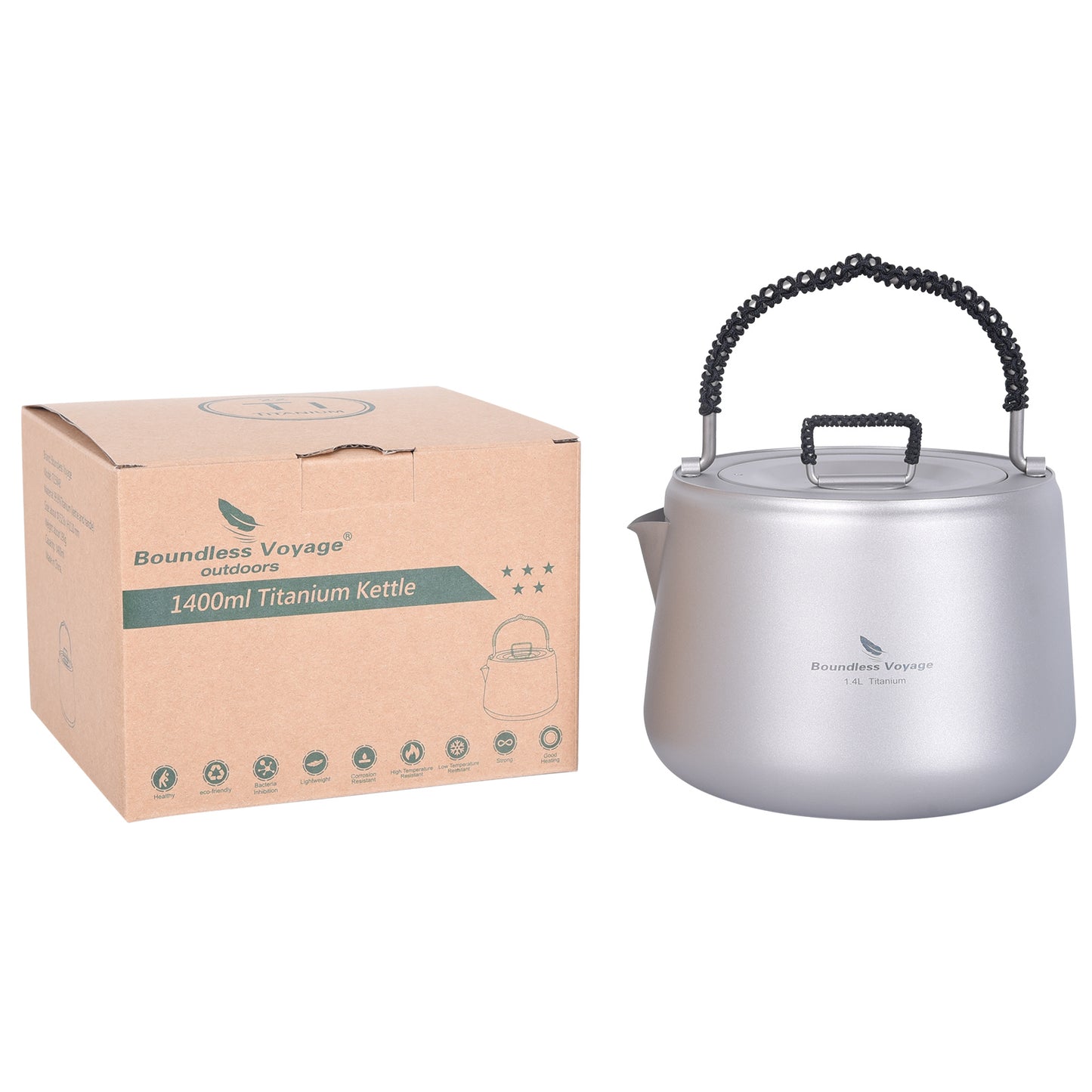 Boundless Voyage 1.4L Ultralight Titanium Kettle with Filter | Anti-Scald Handle & Lid | Perfect for Camping, Hiking, Tea & Coffee