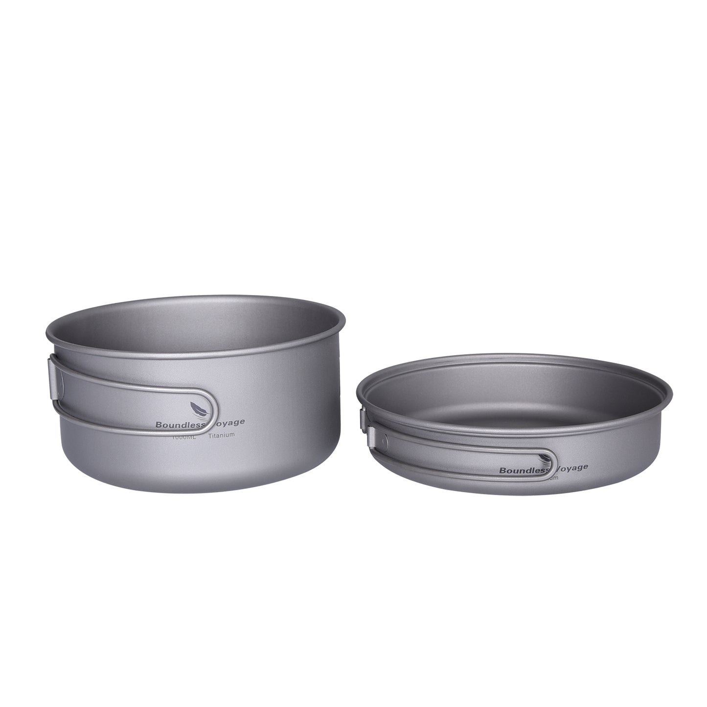 Boundless Voyage Outdoor Titanium Pot Pan Set 500ml+1000ml with Lid Folding Handle Camping Hiking Picnic Ultralight Cookware