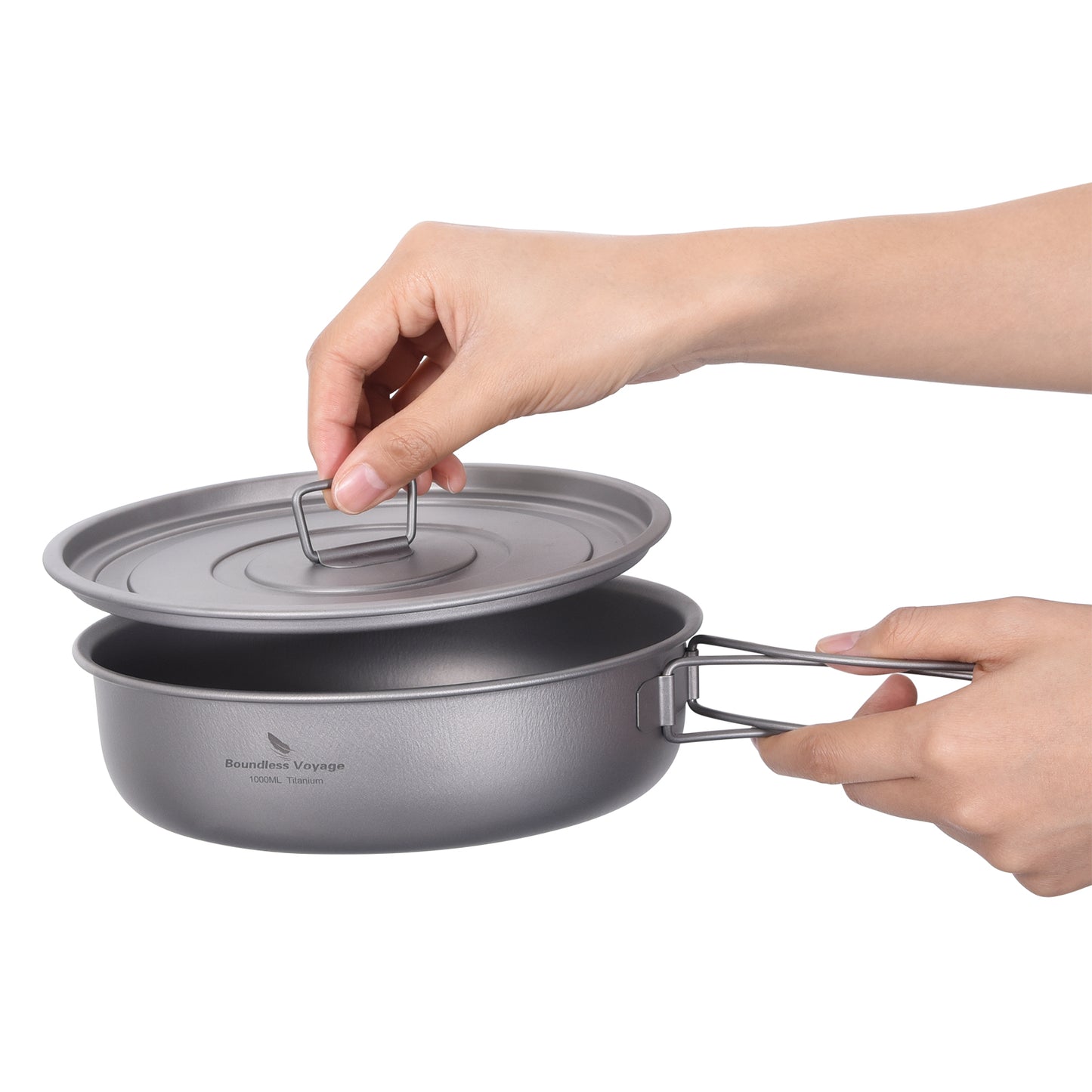 Boundless Voyage Titanium Frying Pan with Folding Handles & Lid – Ultralight Outdoor Camping Skillet & Griddle | Durable, Portable & Eco-Friendly Tableware