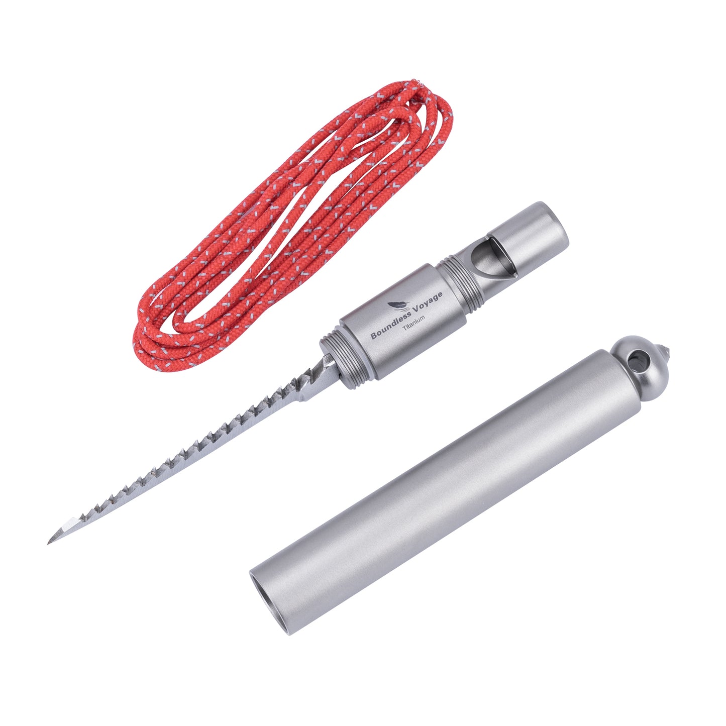 Boundless Voyage Titanium Survival Whistle 120dB – 4-in-1 EDC Emergency Tool with Knife, Saw & Awl for Camping, Hiking & Outdoor