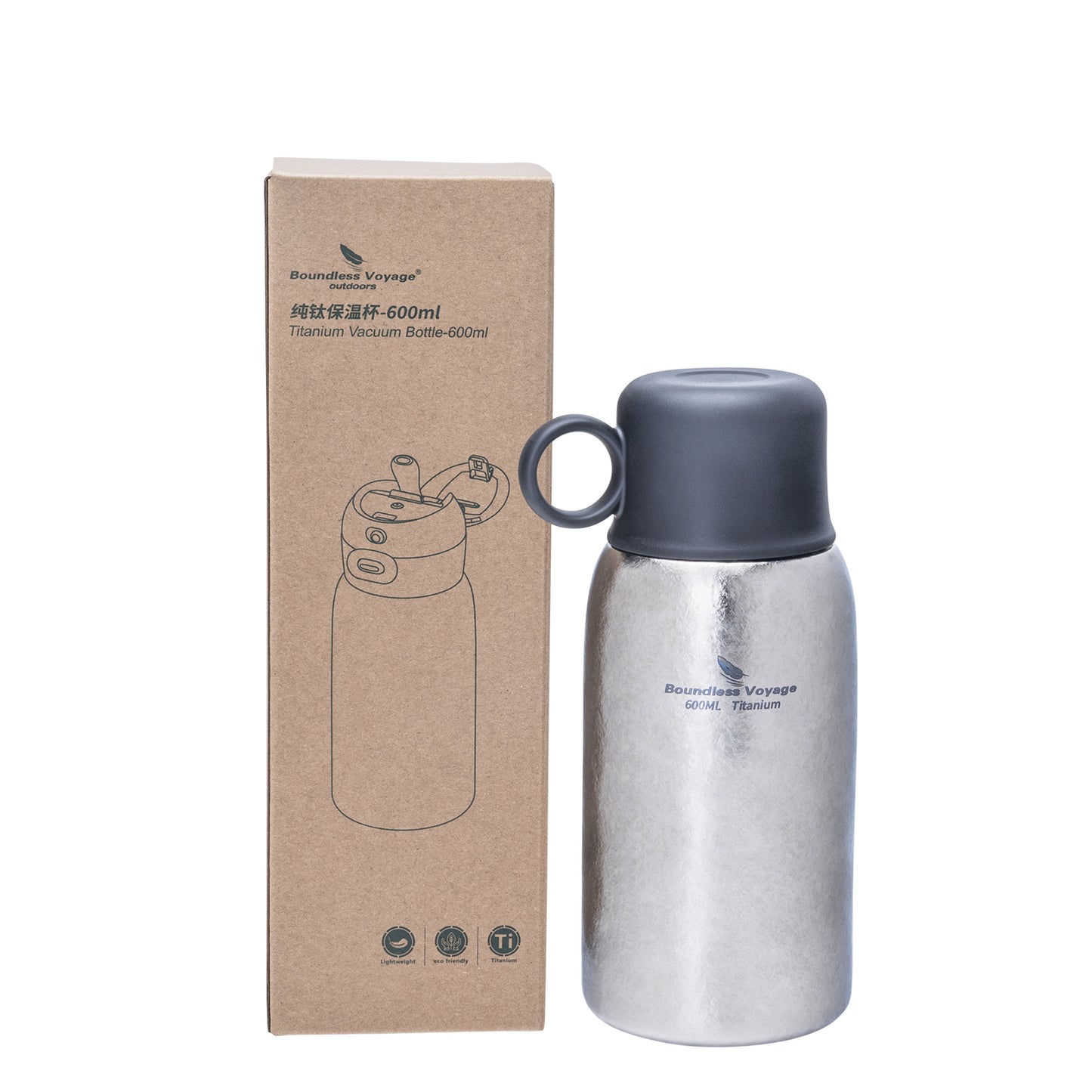 Boundless Voyage Titanium 630ml Vacuum Water Bottle Double-Walled Lightweight Coffee Bottle Leak-Proof Sport Bottle for Travel Outdoor Office