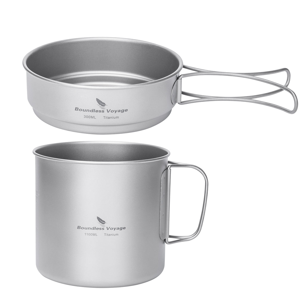 Boundless Voyage Titanium Pot & Pan Set with Folding Handles – Ultralight Camping Cookware Mess Kit for Hiking, Picnic & Outdoor Tableware