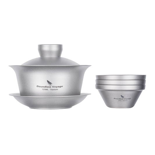 Boundless Voyage Titanium Tea Cup with Lid Traditional Chinese Kung Fu Gaiwan Double-Walled Anti-Scalding Tea Bowl Lightweight Portable Tea Set With 25ml  Cup 3PCS