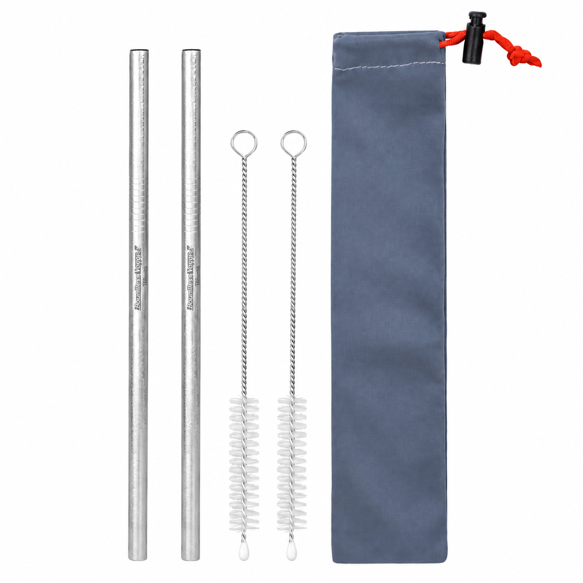 Boundless Voyage Titanium Straw 215mm – TA1 Pure Titanium Reusable Straight Straw with Cleaning Brush & Carry Bag