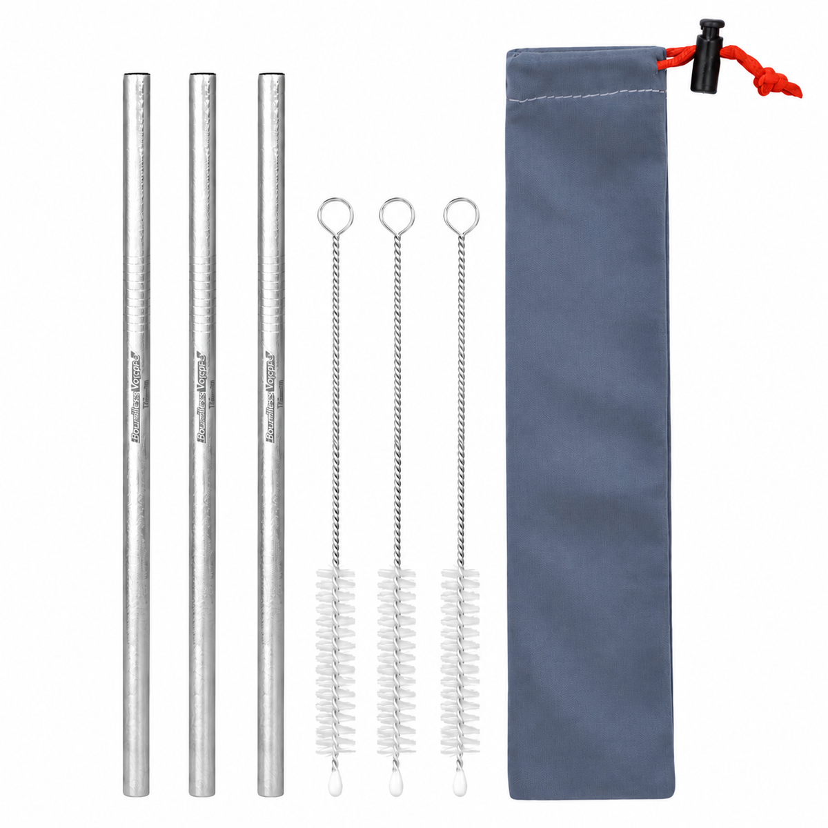 Boundless Voyage Titanium Straw 215mm – TA1 Pure Titanium Reusable Straight Straw with Cleaning Brush & Carry Bag