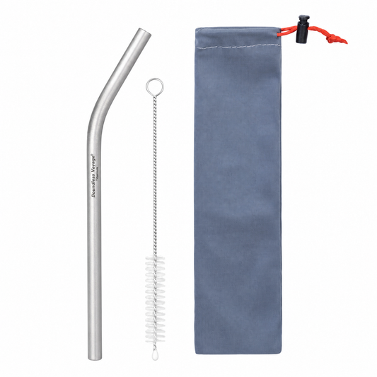 Boundless Voyage 213mm Titanium Bent Straw – TA1 Pure Titanium Reusable Drinking Straw with Cleaning Brush & Carry Bag