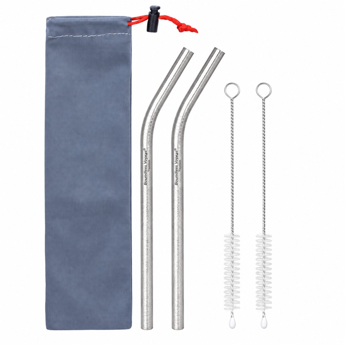 Boundless Voyage 213mm Titanium Bent Straw – TA1 Pure Titanium Reusable Drinking Straw with Cleaning Brush & Carry Bag