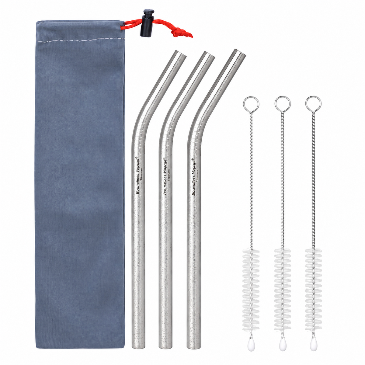 Boundless Voyage 213mm Titanium Bent Straw – TA1 Pure Titanium Reusable Drinking Straw with Cleaning Brush & Carry Bag