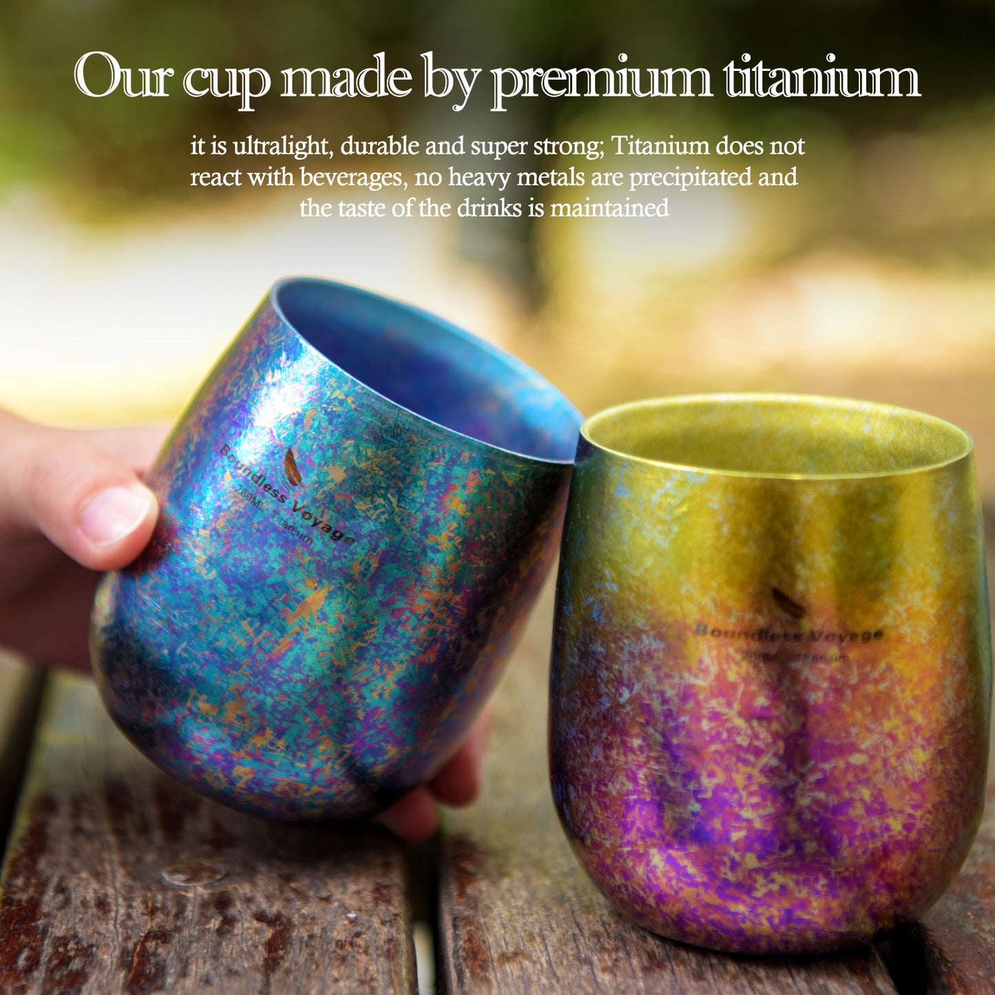 Boundless Voyage 260ml Double-Wall Titanium Cup – Colorful Insulated Mug with Ice Texture, Ultralight TA1 Titanium Coffee Tea Cup for Camping, Beer & Travel