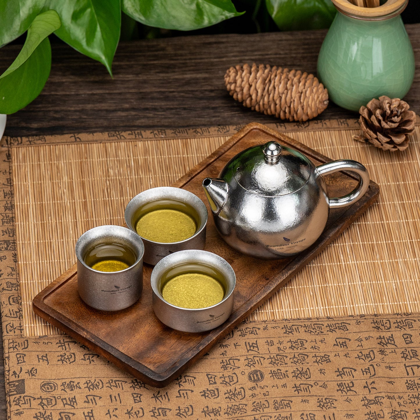 Boundless Voyage Titanium Teapot Set 180ml – Ultralight Tea Set with 3  30ml Cups for Camping, Travel & Home Tea Brewing