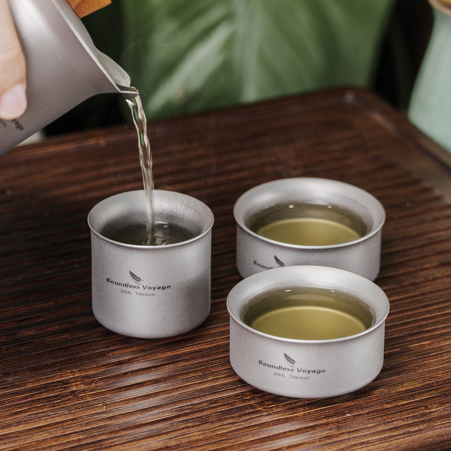 Boundless Voyage 3-Piece Titanium Double-Walled Tea Cup Set | 30ml Mini Insulated Coffee Mugs | Anti-Scald Ultralight Tasting Cups for Camping