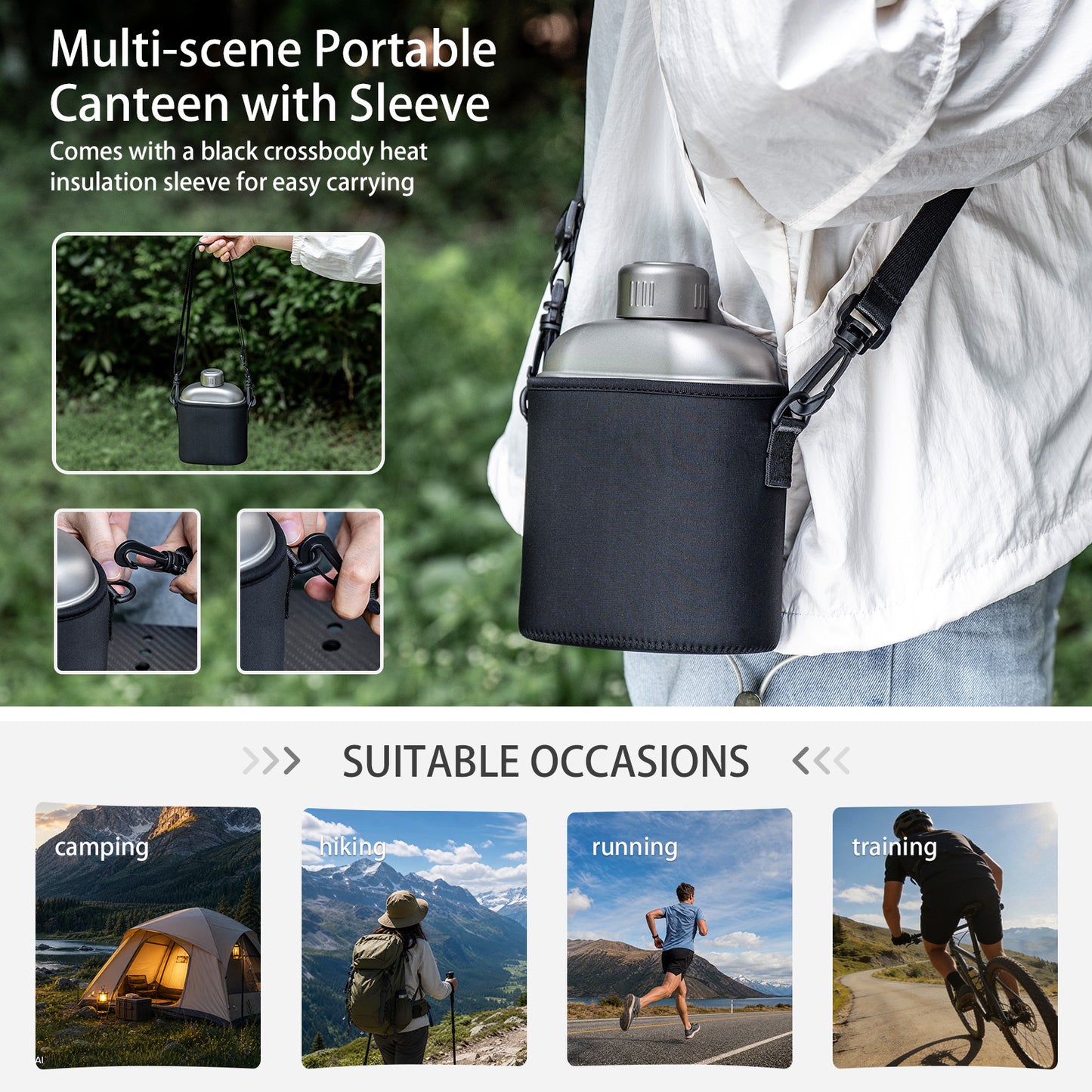 Boundless Voyage 1100ml TA1 Titanium Water Bottle – Single Wall Open-Fire Canteen with Leakproof Lid & Carry Sleeve for Camping & Outdoor Survival