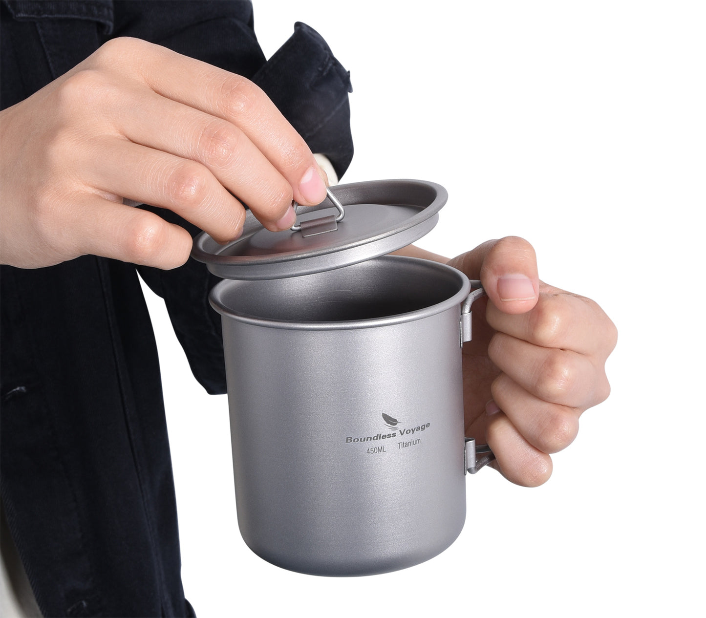 Boundless Voyage Titanium 450ml Cup with Folding Handle Outdoor Camping Hiking Ultralight Coffee Tea Wine Water Soup Mug