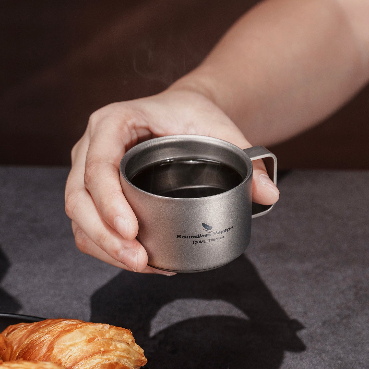 Boundless Voyage Titanium Double Wall Coffee Cup 100ml For Home Outdoor Camping Lightweight