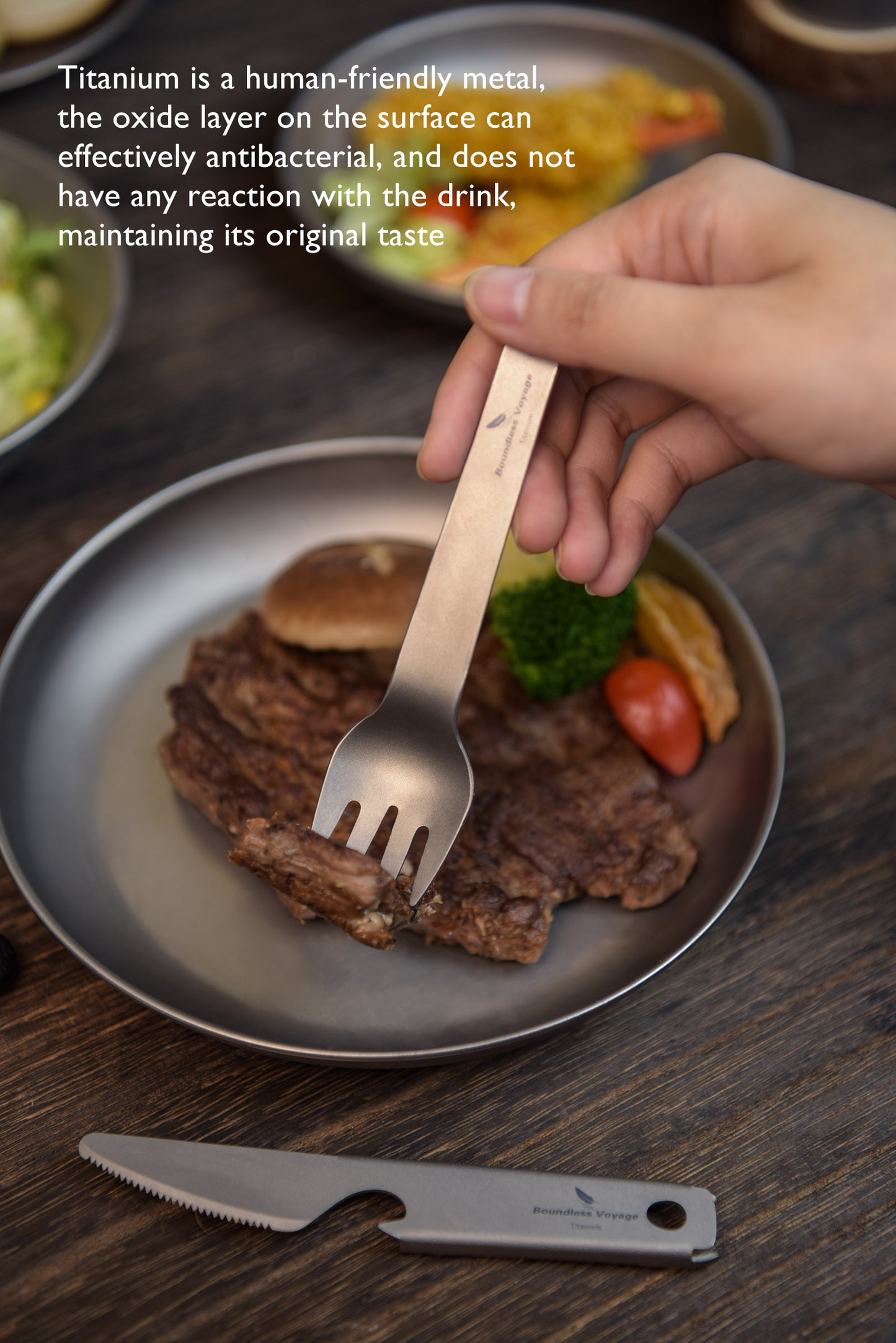 Boundless Voyage Titanium Cutlery Set – Ultralight Camping Knife Fork Spoon Set with Bottle Opener for Travel & Outdoor Use