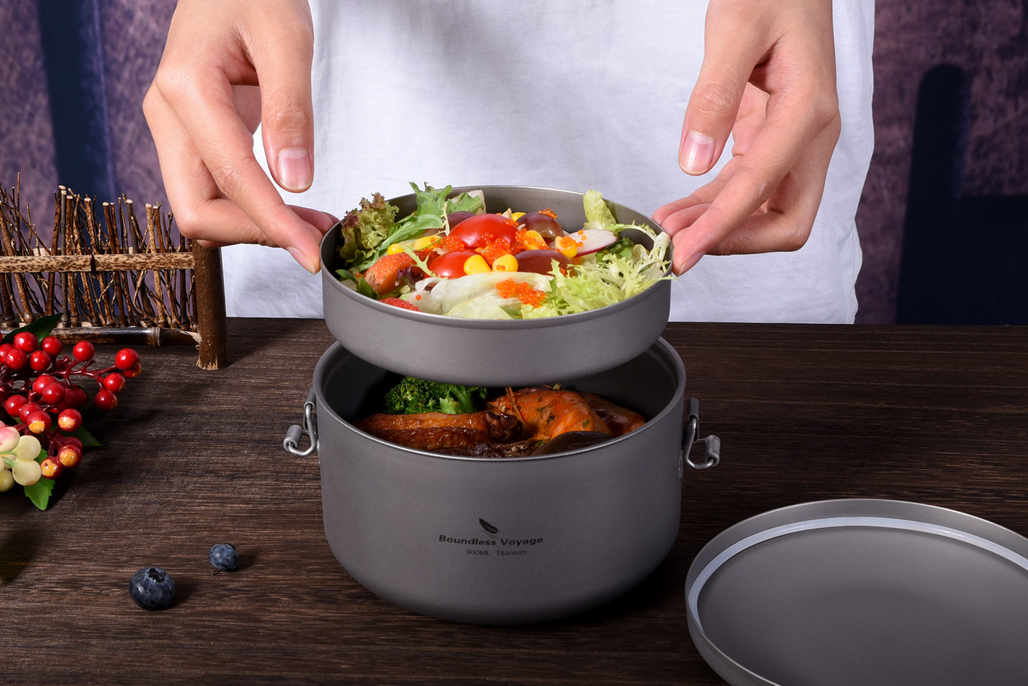 Boundless Voyage Titanium Lunch Box with Lid – Multi-Layer Bento Box for Salad, Soup & Daily Meals | Uncoated, Lightweight & Durable